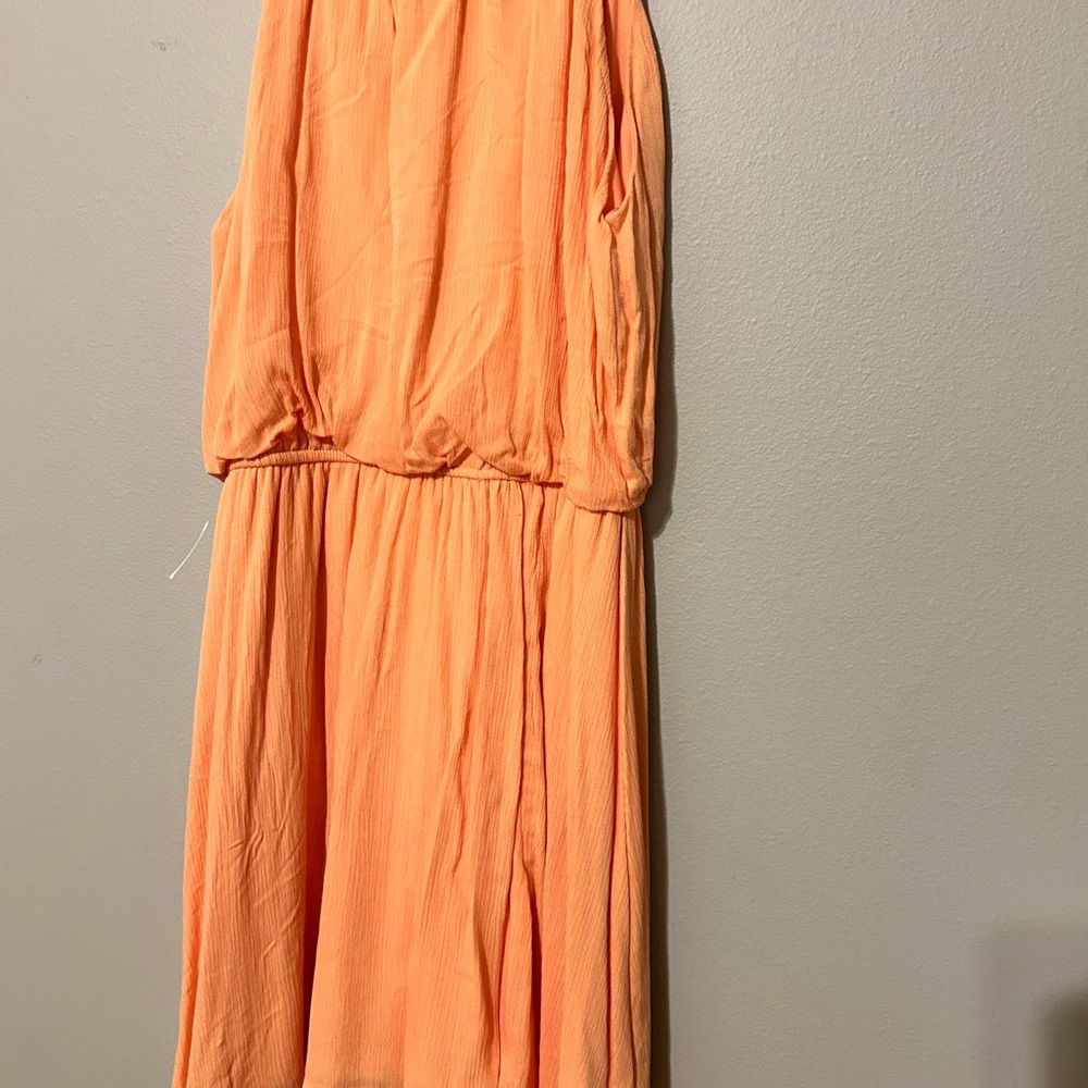 Blue Rain Peach Chiffon Romper Small | Sleeveless Tie Back Flowy Summer Dress